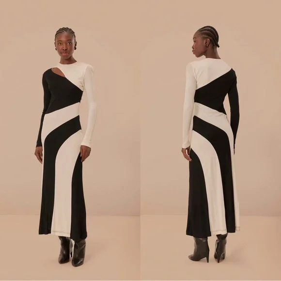FARM Rio | Dresses | Nwt Farm Rio Black And White Cutout Long Sleeve Midi  Dress | Poshmark